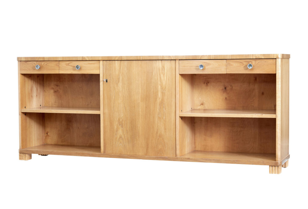Swedish Mid 20th Century Low Open Elm Bookcase