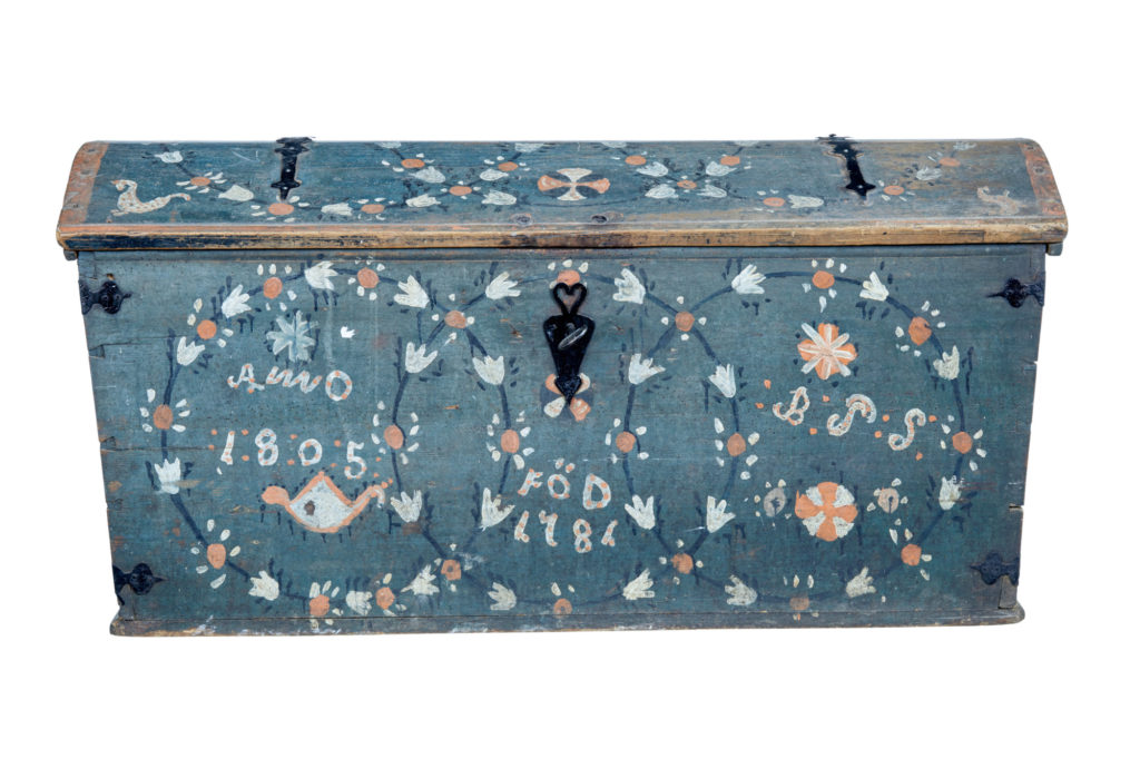 Swedish 19th Century Folk Art Hand Painted Dome Top Coffer — image 9