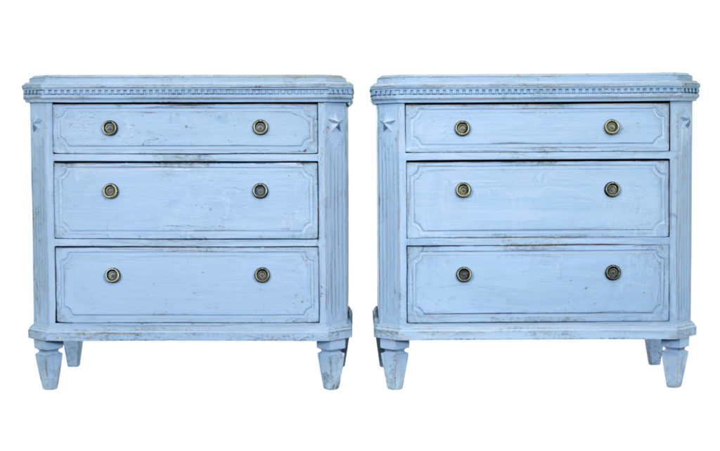 Swedish Pair of 19th Century Painted Blue Commodes