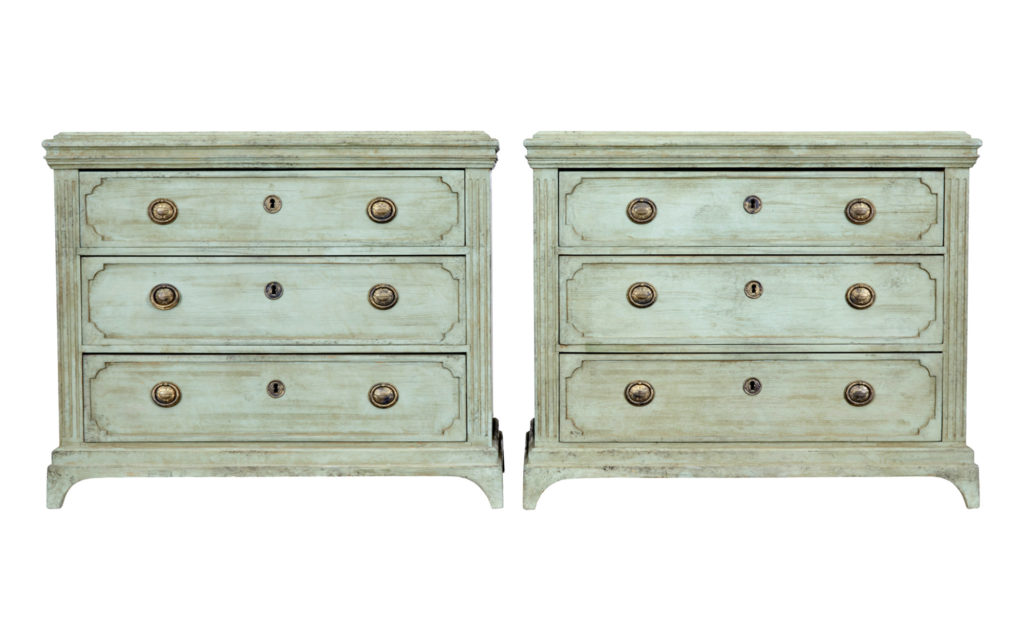 Pair of Swedish 19th Century Painted Green Commodes — image 1