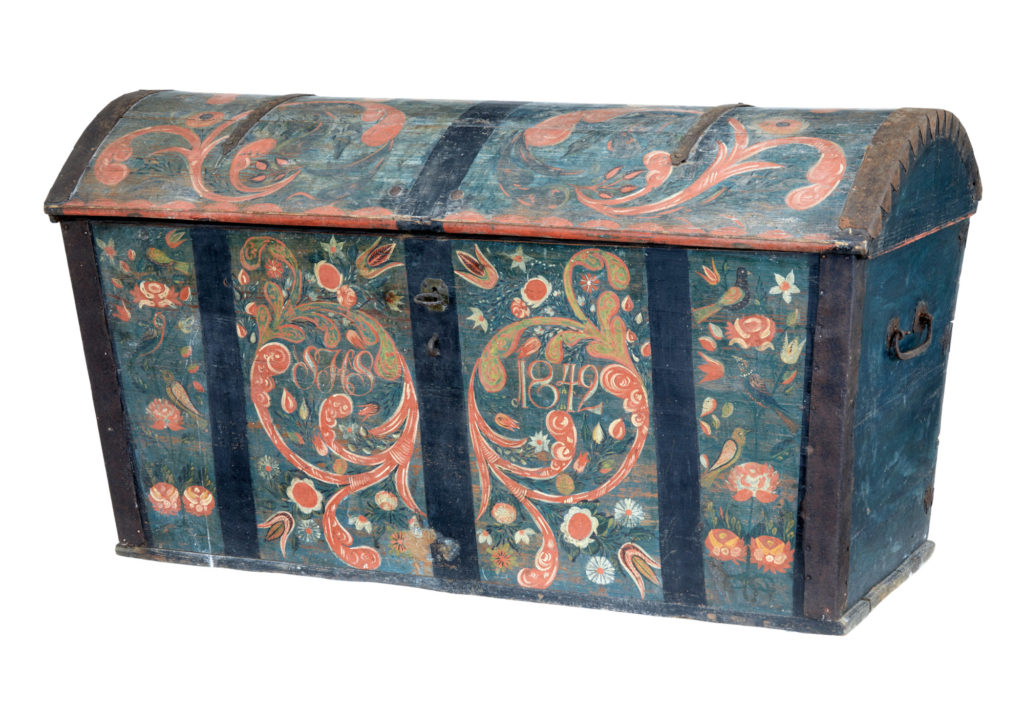 MID 19TH CENTURY SWEDISH PAINTED DOME TOP COFFER