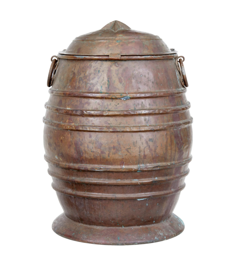 LARGE DECORATIVE 19TH CENTURY COPPER STORAGE CHURN