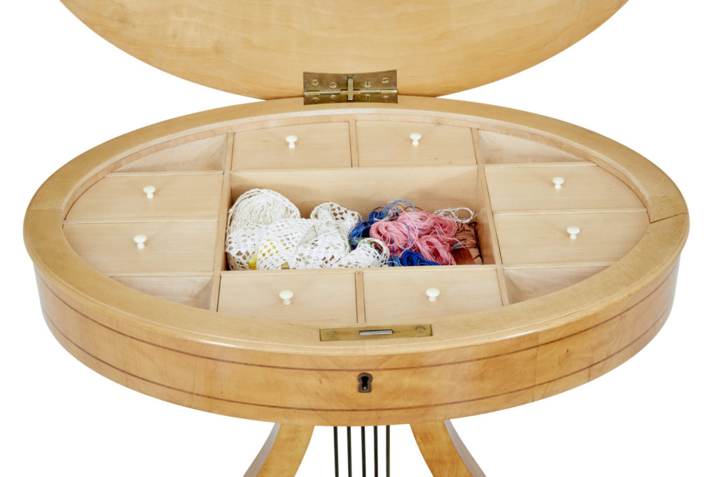 Early 20th Century Swedish Birch Lyre Sewing Table — image 4