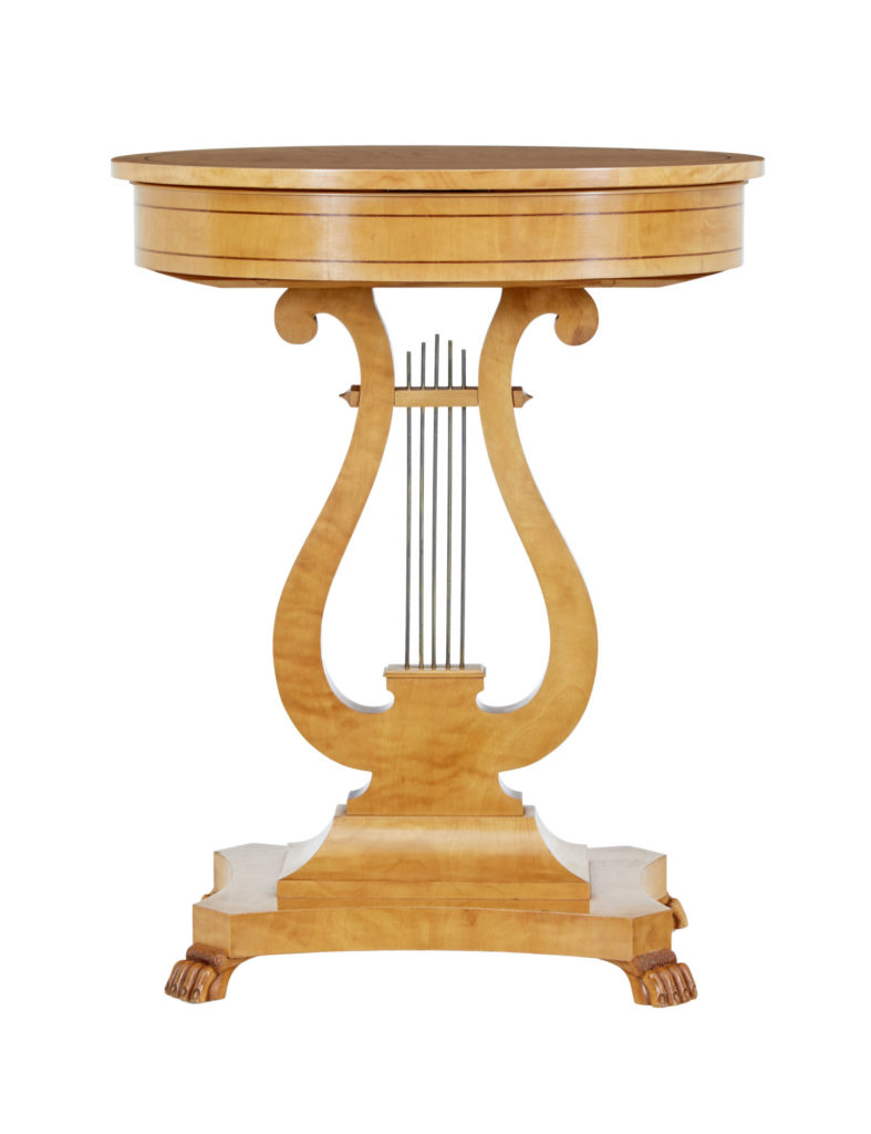 Early 20th Century Swedish Birch Lyre Sewing Table — image 8