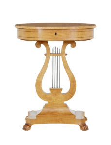Early 20th Century Swedish Birch Lyre Sewing Table — thumbnail 1