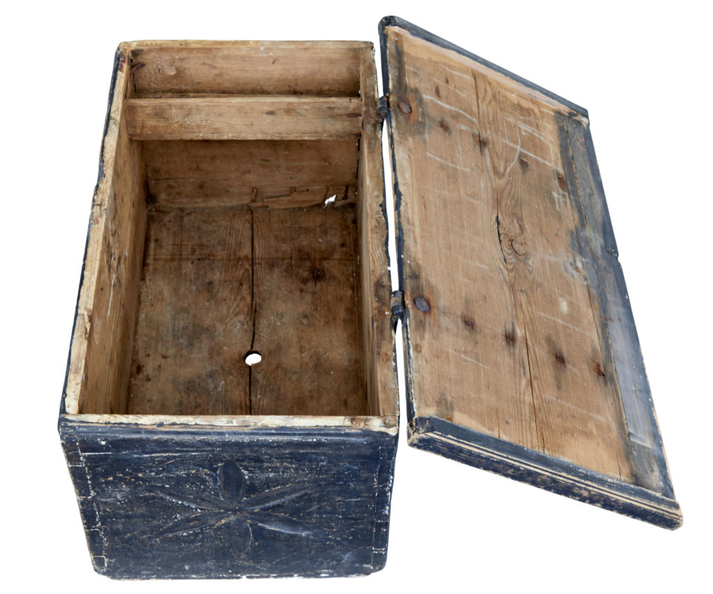 Swedish 18th Century Carved Pine Folk Art Painted Box — image 2