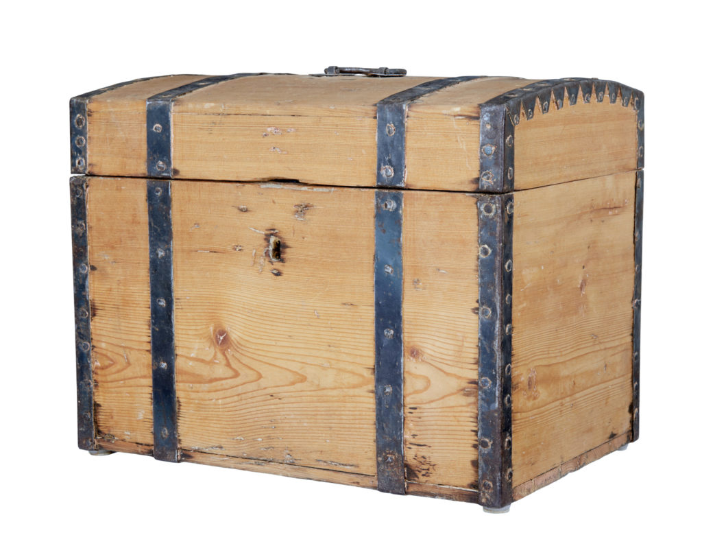 MID 19TH CENTURY SMALL SWEDISH PINE METAL BOUND BOX