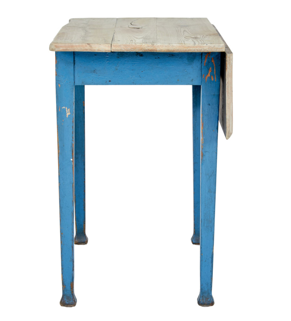 19th Century Rustic Swedish Painted Pine Drop Leaf Table — image 4