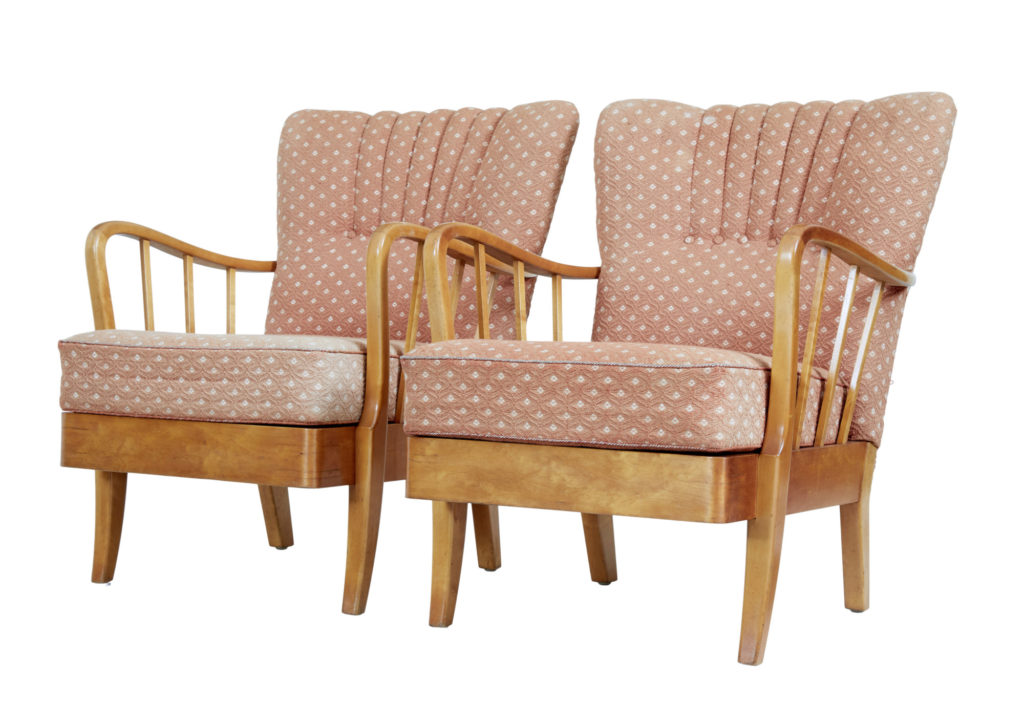 Pair of Mid 20th Century Swedish Birch Armchairs
