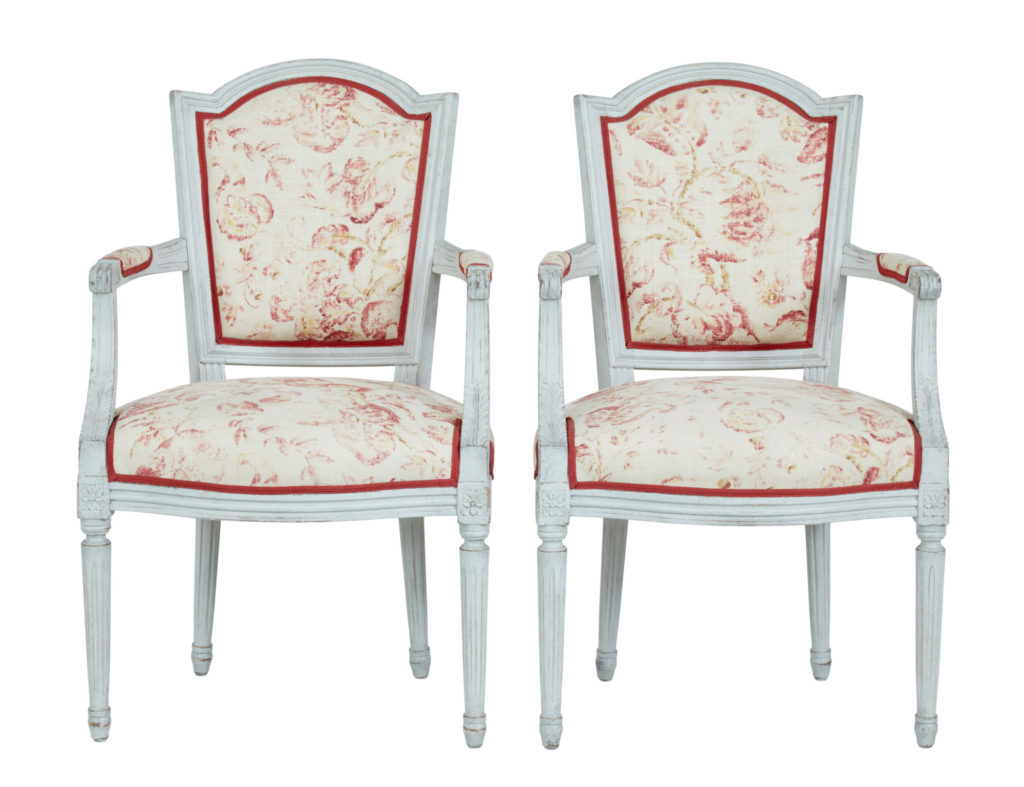 Pair of Painted 19th Century Swedish Shield Back Armchairs