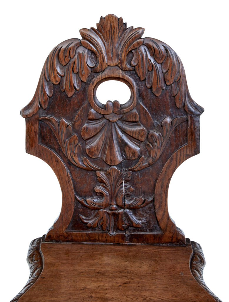 Pair of 19th Century Carved Oak Hall Chairs — image 2