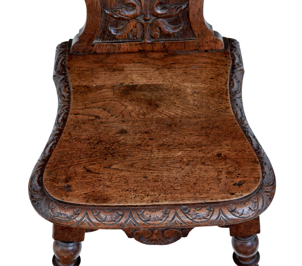 Pair of 19th Century Carved Oak Hall Chairs — image 4