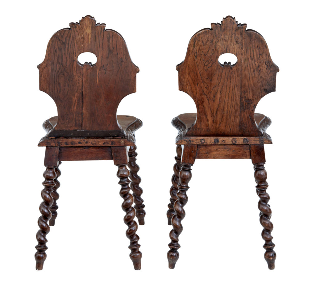 Pair of 19th Century Carved Oak Hall Chairs — image 5