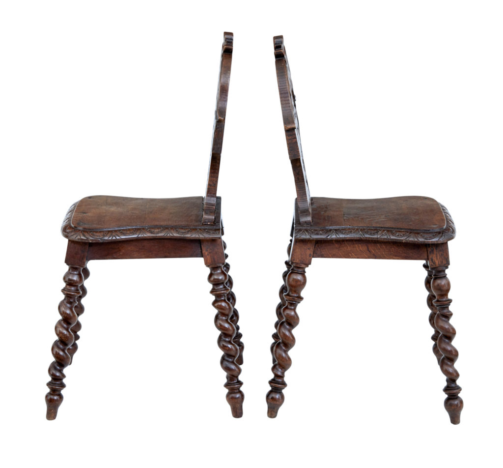 Pair of 19th Century Carved Oak Hall Chairs — image 6