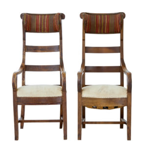 Unusual Pair of 19th Century Fruitwood High Back Armchairs — thumbnail 1