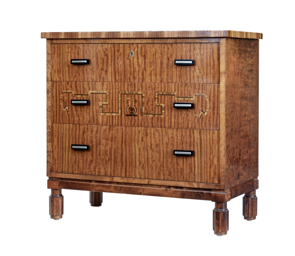 SCANDINAVIAN ART DECO BIRCH INLAID CHEST OF DRAWERS