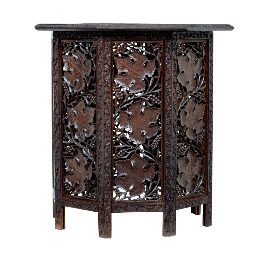 19th Century Eastern Hardwood Carved Octagonal Side Table