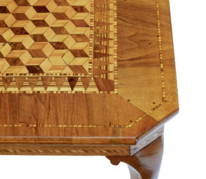Early 20th Century Italian Walnut Sorrento Parquetry Inlaid Side Table — thumbnail 3