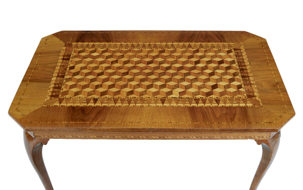 Early 20th Century Italian Walnut Sorrento Parquetry Inlaid Side Table — image 6