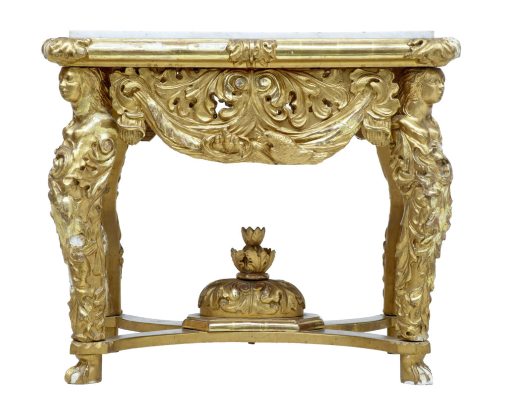 Italian 19th Century Carved Gilt Marble Top Center Table