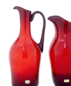 Mid 20th Century Pair of 1950’s Red Art Glass Jugs by Monica Bratt — thumbnail 2