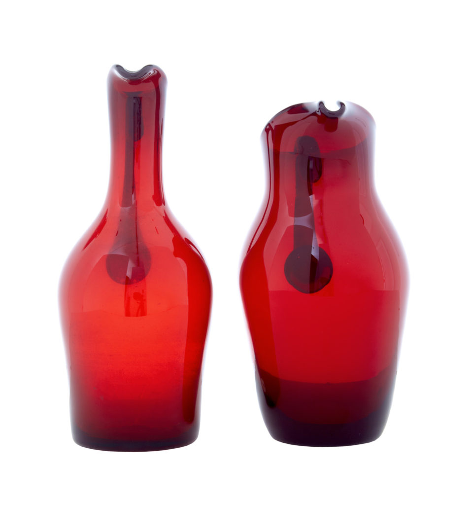 Mid 20th Century Pair of 1950’s Red Art Glass Jugs by Monica Bratt — image 3