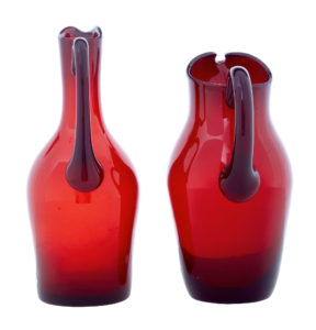Mid 20th Century Pair of 1950’s Red Art Glass Jugs by Monica Bratt — thumbnail 4