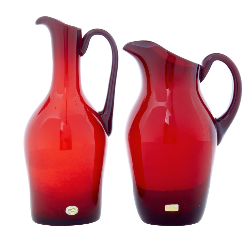 Mid 20th Century Pair of 1950’s Red Art Glass Jugs by Monica Bratt