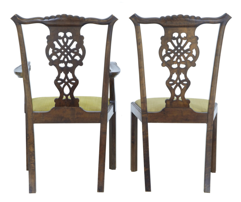 Set of 8+2 19th Century Carved Birch Chippendale Design Dining Chairs — image 4