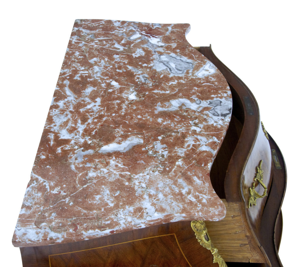 1950S Swedish Kingwood and Mahogany Marble Top Bombe Chest of Drawers — image 3