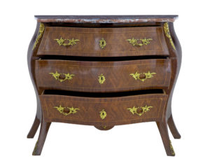 1950S Swedish Kingwood and Mahogany Marble Top Bombe Chest of Drawers — thumbnail 6