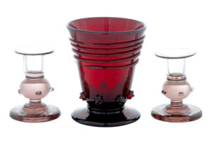 Pair of 1950’s Glass Candlesticks and Vase by Monica Bratt — thumbnail 1