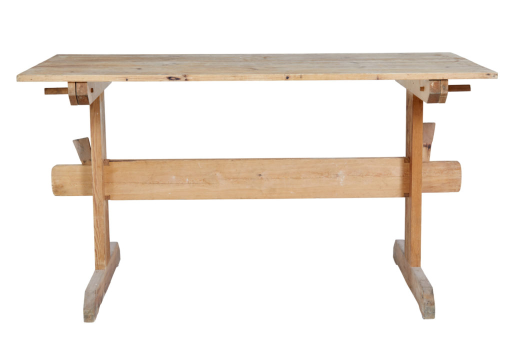 19th Century Swedish Pine Trestle Dining Table — image 5