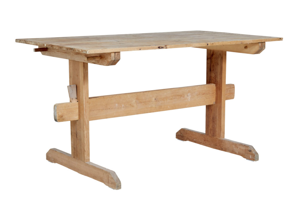 19th Century Swedish Pine Trestle Dining Table