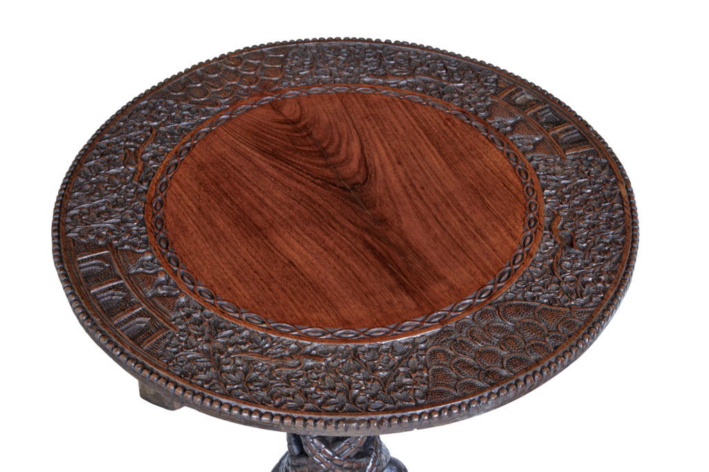 19th Century Carved Anglo Indian Padouk Tilt Top Table — image 5