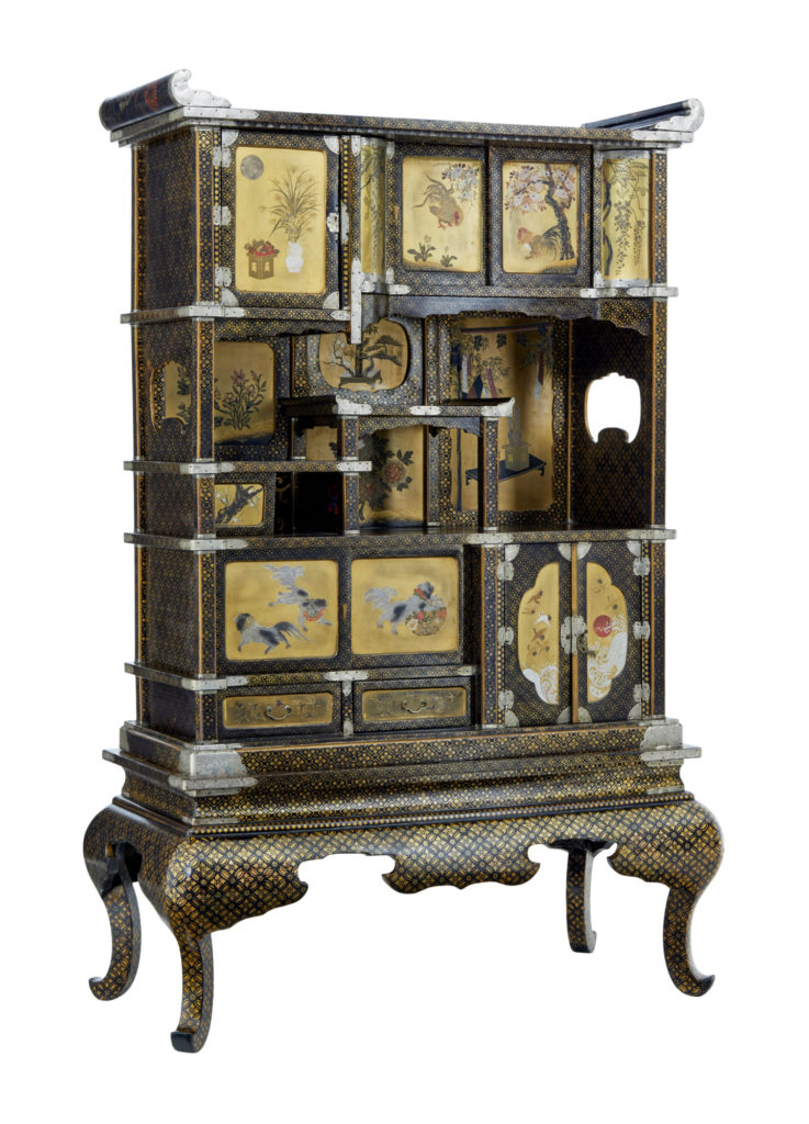 19th Century Japanese Black and Gold Lacquered Display Cabinet
