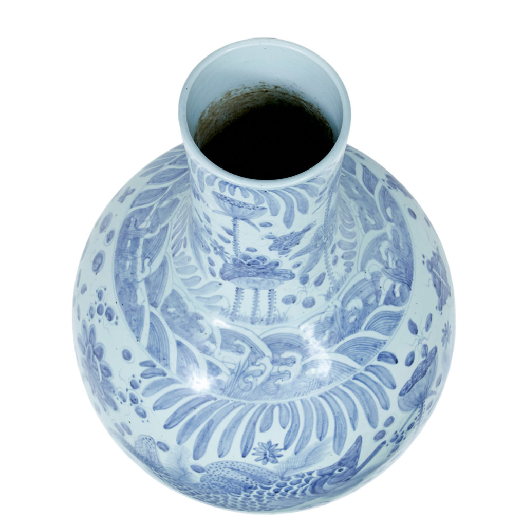 Large Decorative Blue and White Ceramic Chinese Vase — image 2