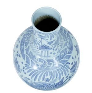 Large Decorative Blue and White Ceramic Chinese Vase — thumbnail 2