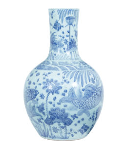 Large Decorative Blue and White Ceramic Chinese Vase — thumbnail 4