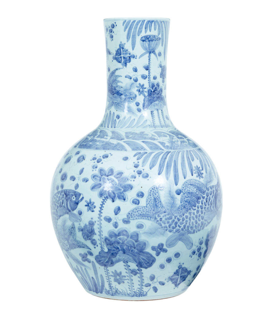 Large Decorative Blue and White Ceramic Chinese Vase — image 4