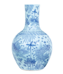 Large Decorative Blue and White Ceramic Chinese Vase — thumbnail 5