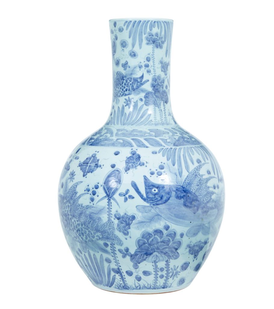 Large Decorative Blue and White Ceramic Chinese Vase — image 6