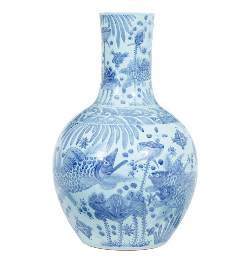 Large Decorative Blue and White Ceramic Chinese Vase — image 7