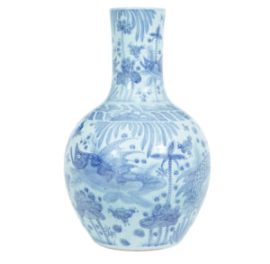 Large Decorative Blue and White Ceramic Chinese Vase — thumbnail 1
