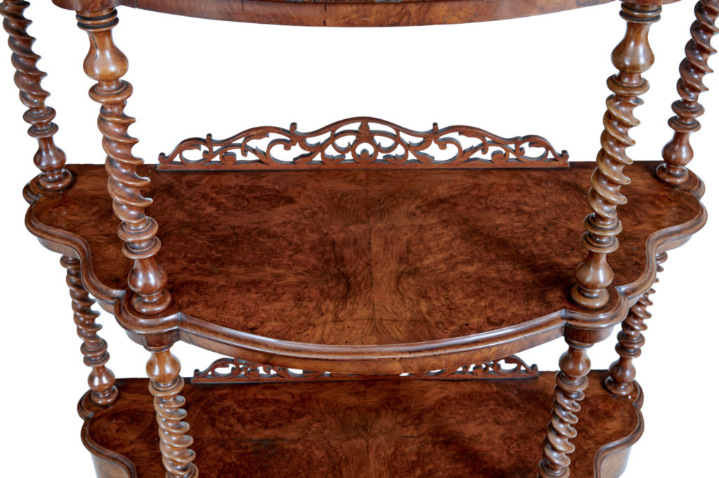 Victorian 19th Century Burr Walnut 3 Tiered Stand — image 5