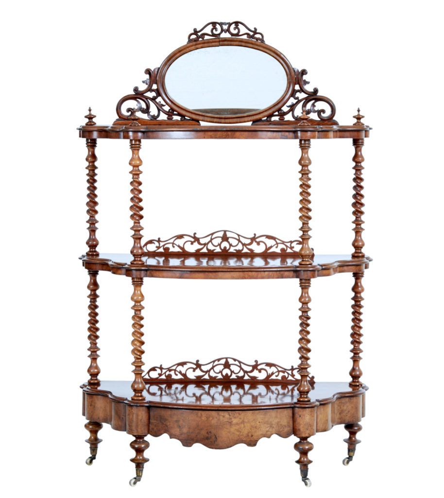 Victorian 19th Century Burr Walnut 3 Tiered Stand