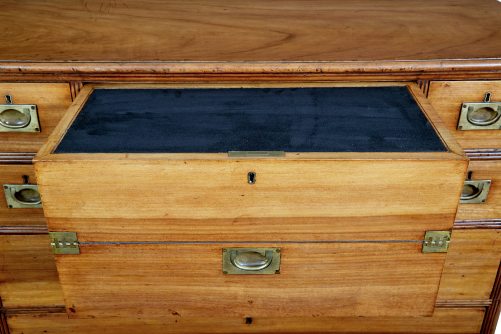 19th Century Camphor Campaign Chest of Drawers Writing Slope — image 7