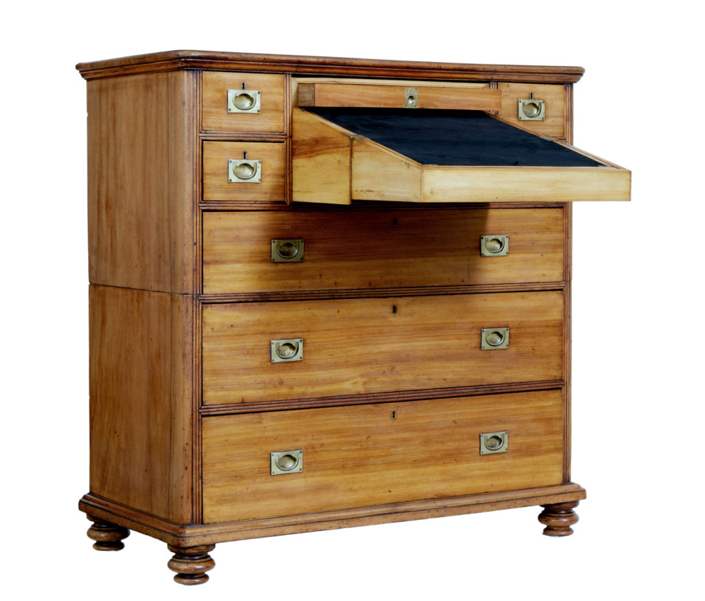 19th Century Camphor Campaign Chest of Drawers Writing Slope — image 9