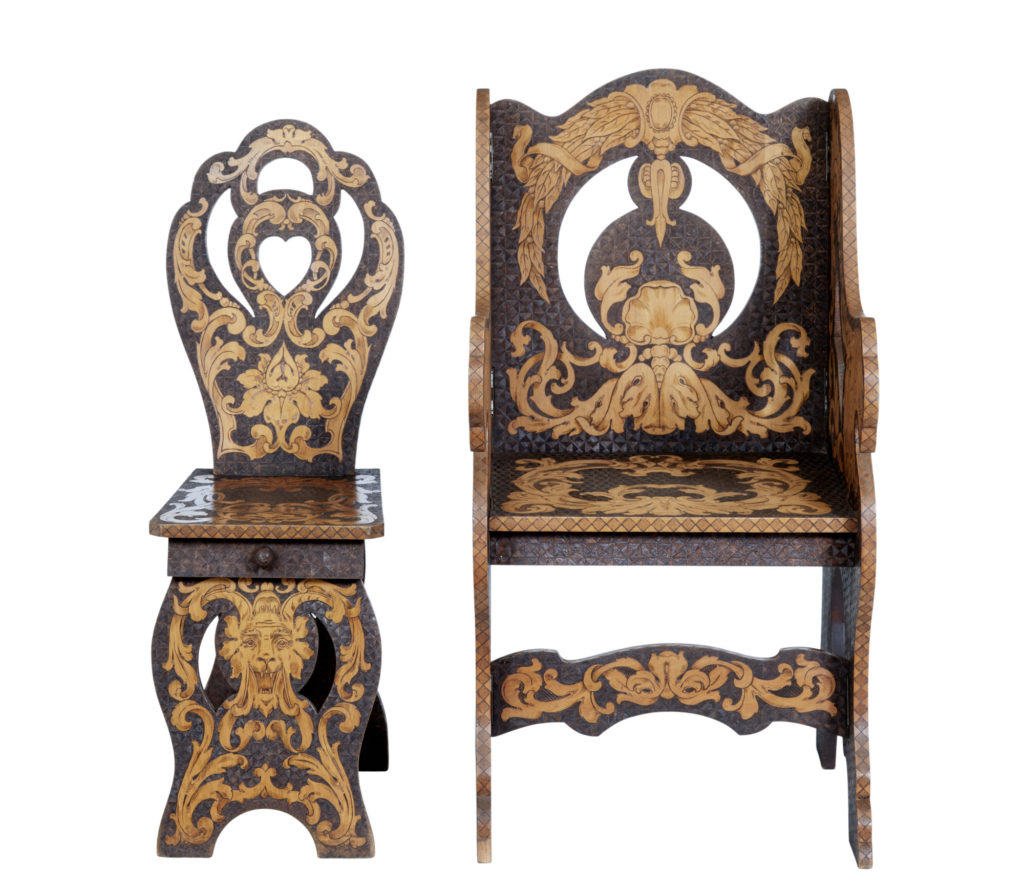 2 EARLY 20TH CENTURY AMERICAN ARTS & CRAFTS POKER WORK CHAIRS