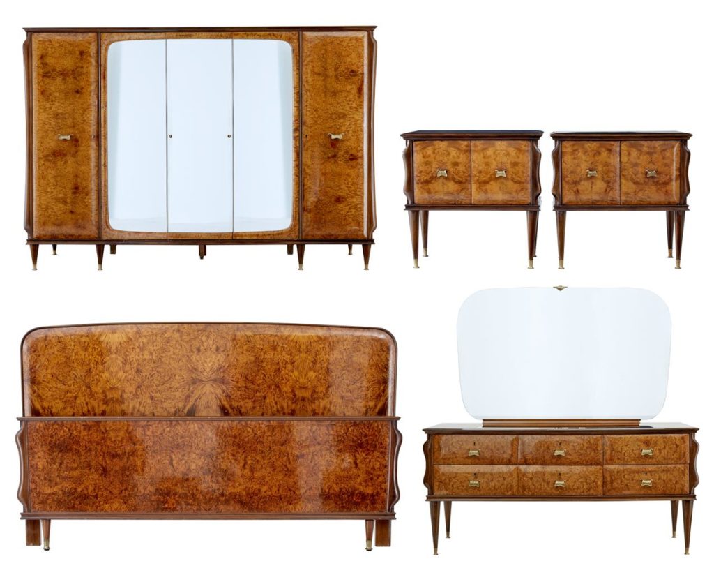 20th Century 1950’s Italian Walnut and Mahogany Bedroom Suite